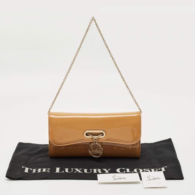 Pre Owned Christian Louboutin Beige Patent Leather Riviera Flap Chain Clutch