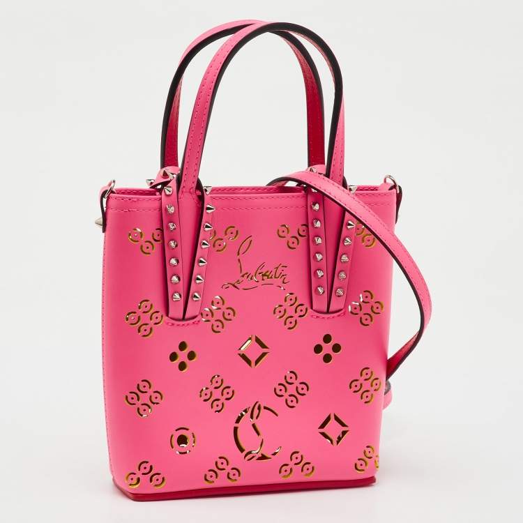Pre Owned Christian Louboutin Pink Perforated Leather Mini Cabata Loubinthesky Tote