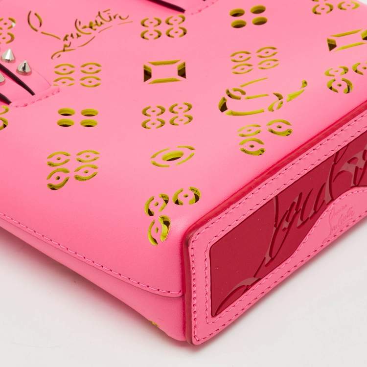 Pre Owned Christian Louboutin Pink Perforated Leather Mini Cabata Loubinthesky Tote