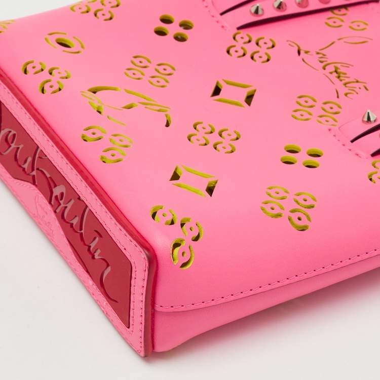 Pre Owned Christian Louboutin Pink Perforated Leather Mini Cabata Loubinthesky Tote