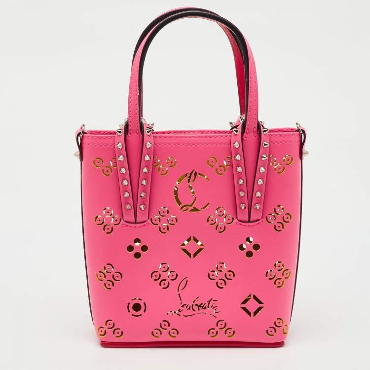 Pre Owned Christian Louboutin Pink Perforated Leather Mini Cabata Loubinthesky Tote