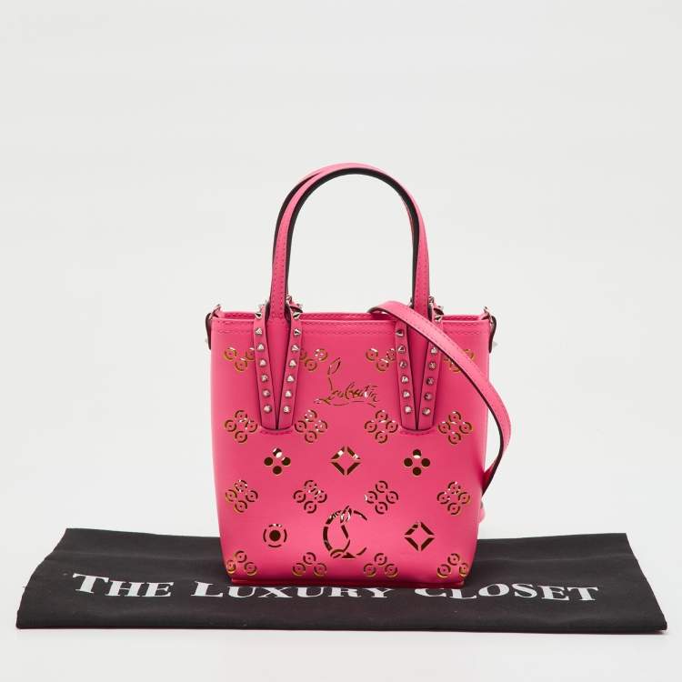 Pre Owned Christian Louboutin Pink Perforated Leather Mini Cabata Loubinthesky Tote