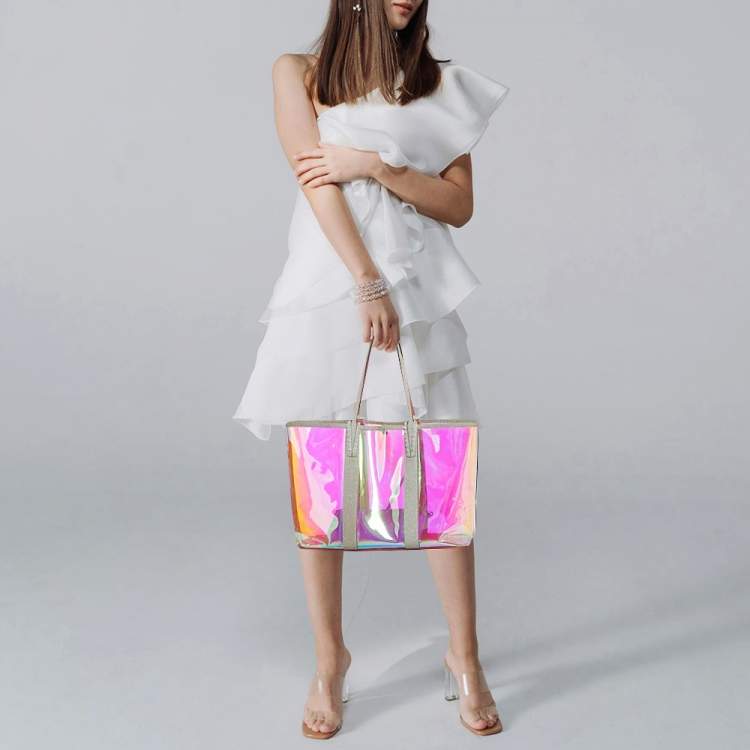 Pre Owned Christian Louboutin Grey Holographic PVC and Glitter Large Cabata Tote