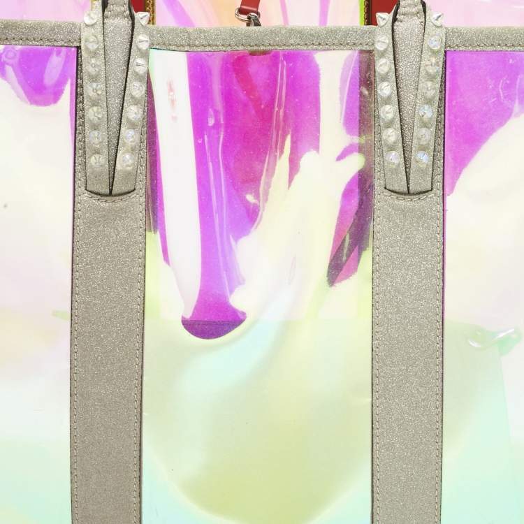 Pre Owned Christian Louboutin Grey Holographic PVC and Glitter Large Cabata Tote