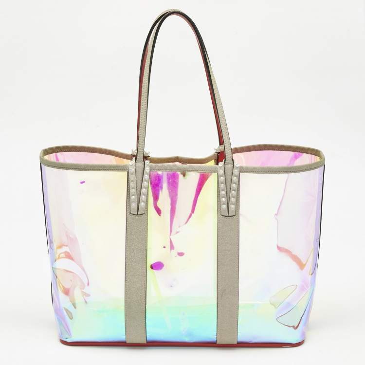 Pre Owned Christian Louboutin Grey Holographic PVC and Glitter Large Cabata Tote