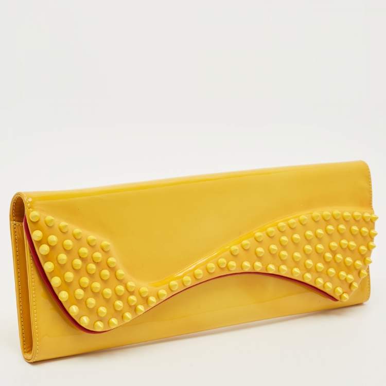 Pre Owned Christian Louboutin Yellow Patent Leather Pigalle Spikes Clutch