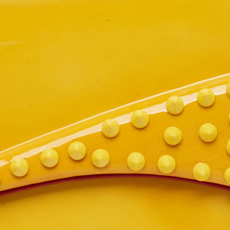 Pre Owned Christian Louboutin Yellow Patent Leather Pigalle Spikes Clutch