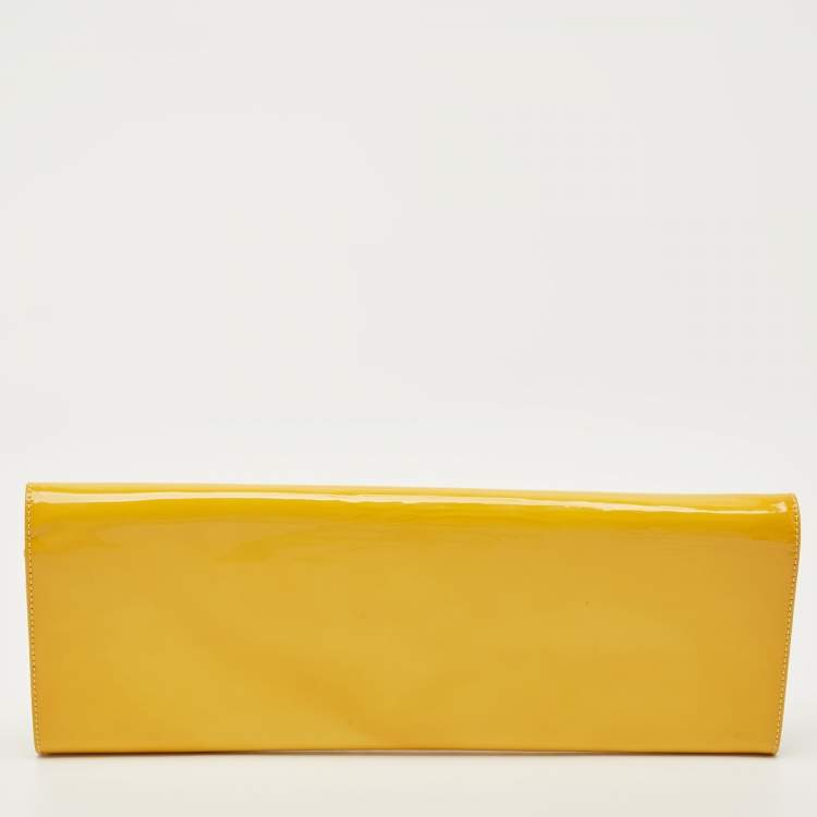 Pre Owned Christian Louboutin Yellow Patent Leather Pigalle Spikes Clutch