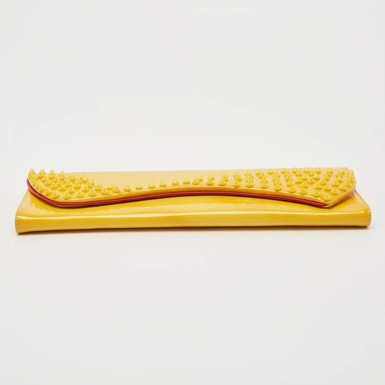 Pre Owned Christian Louboutin Yellow Patent Leather Pigalle Spikes Clutch