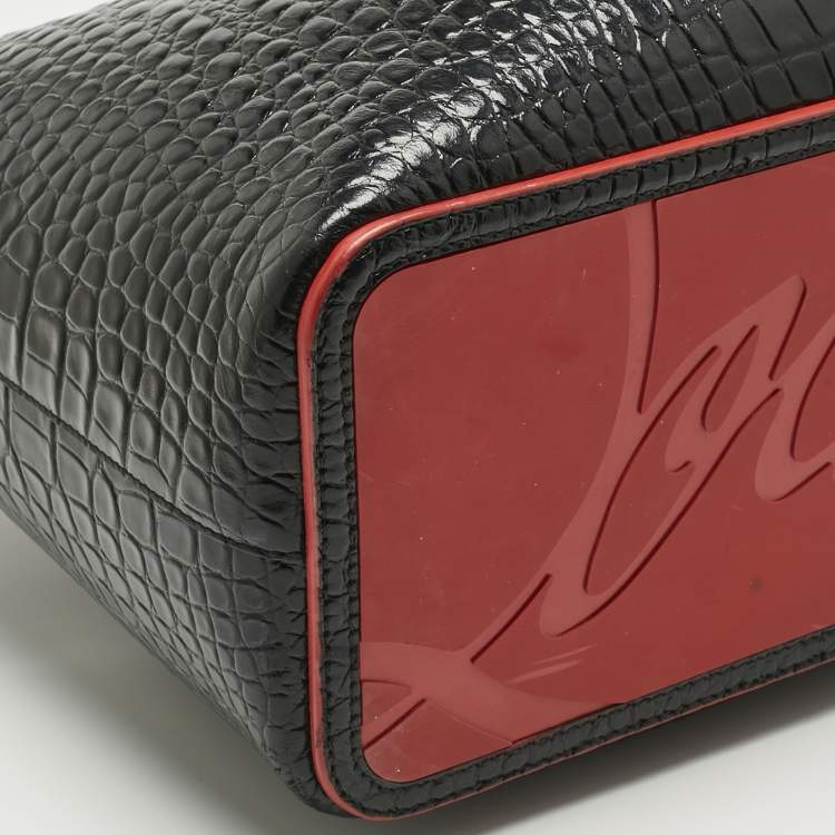 Pre Owned Christian Louboutin Black Croc Embossed Leather Cabarock Shopper Tote