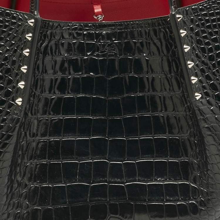 Pre Owned Christian Louboutin Black Croc Embossed Leather Cabarock Shopper Tote