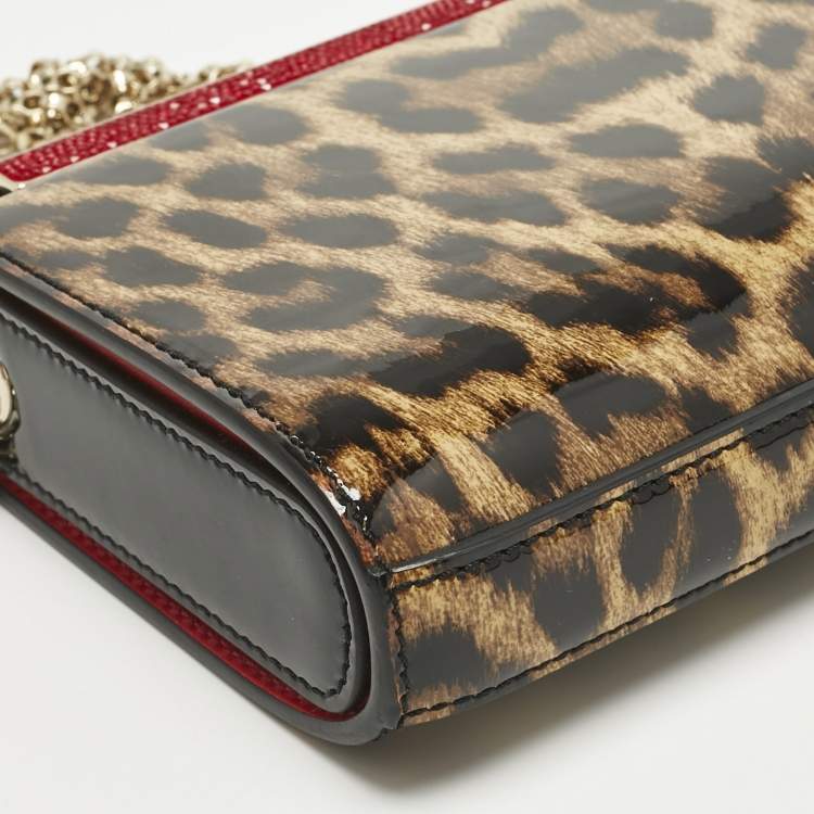 Pre Owned Christian Louboutin Brown Leopard Print Patent Leather Vanite Chain Clutch 