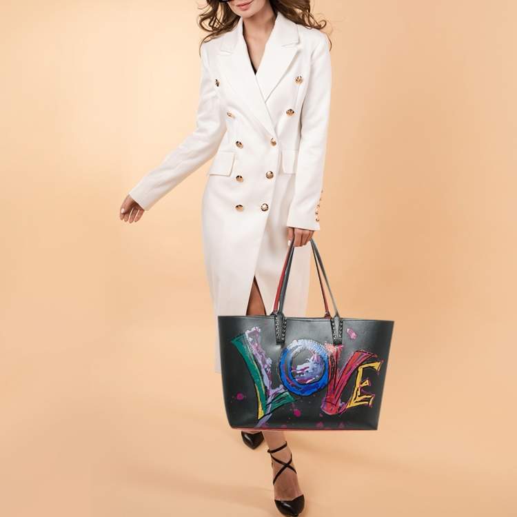 Pre Owned Christian Louboutin Black Leather Large Love Cabata Tote