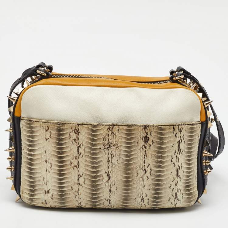 Pre Owned Christian Louboutin Tricolor Python and Leather Medium Roxanne Shoulder Bag