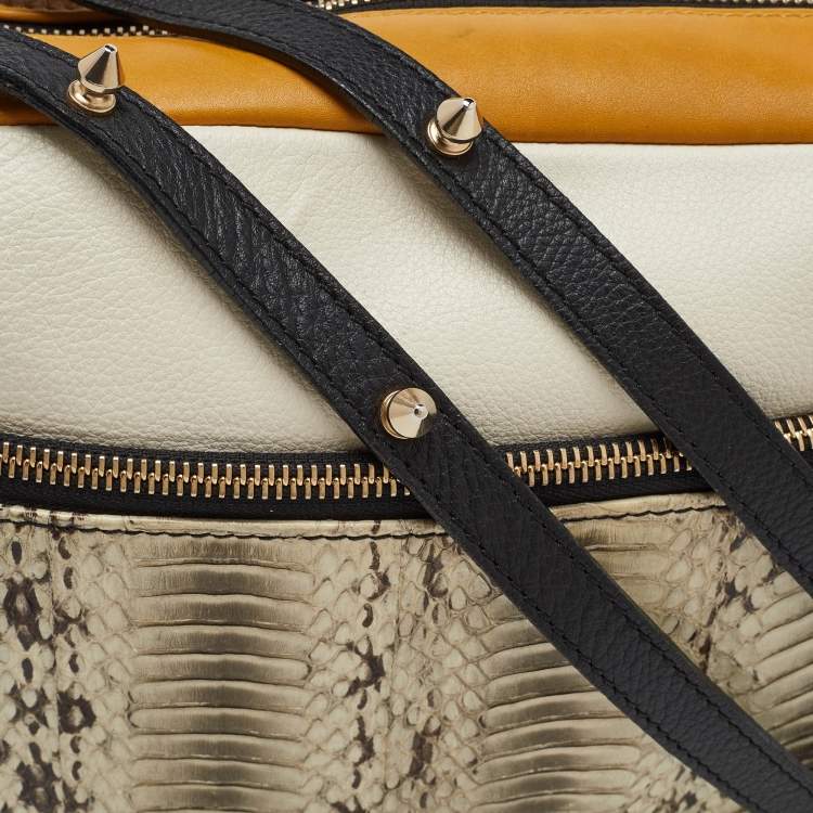 Pre Owned Christian Louboutin Tricolor Python and Leather Medium Roxanne Shoulder Bag