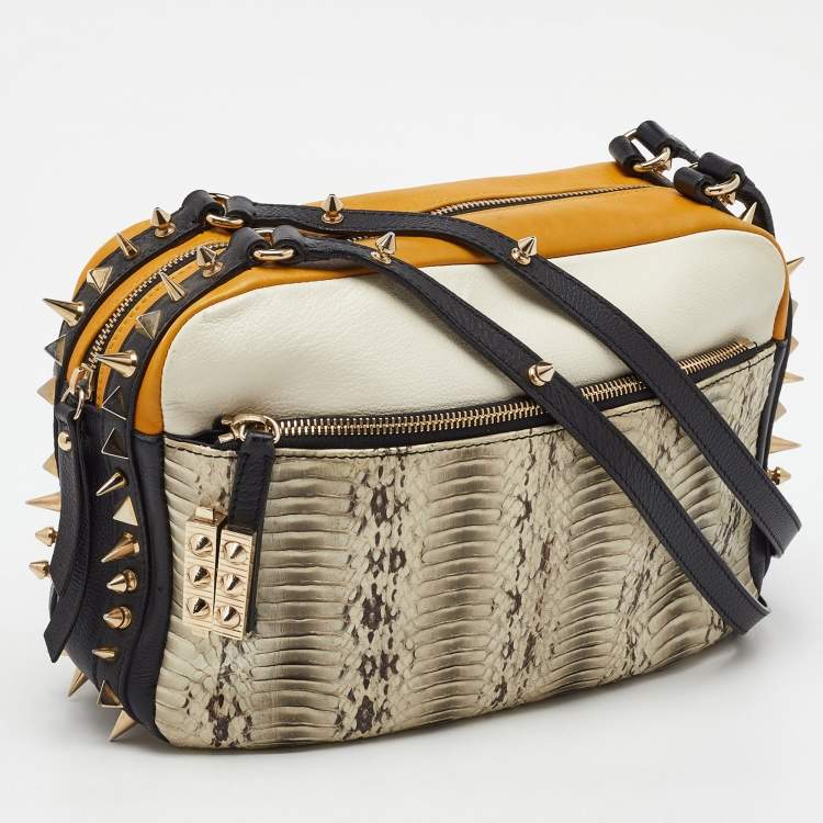 Pre Owned Christian Louboutin Tricolor Python and Leather Medium Roxanne Shoulder Bag