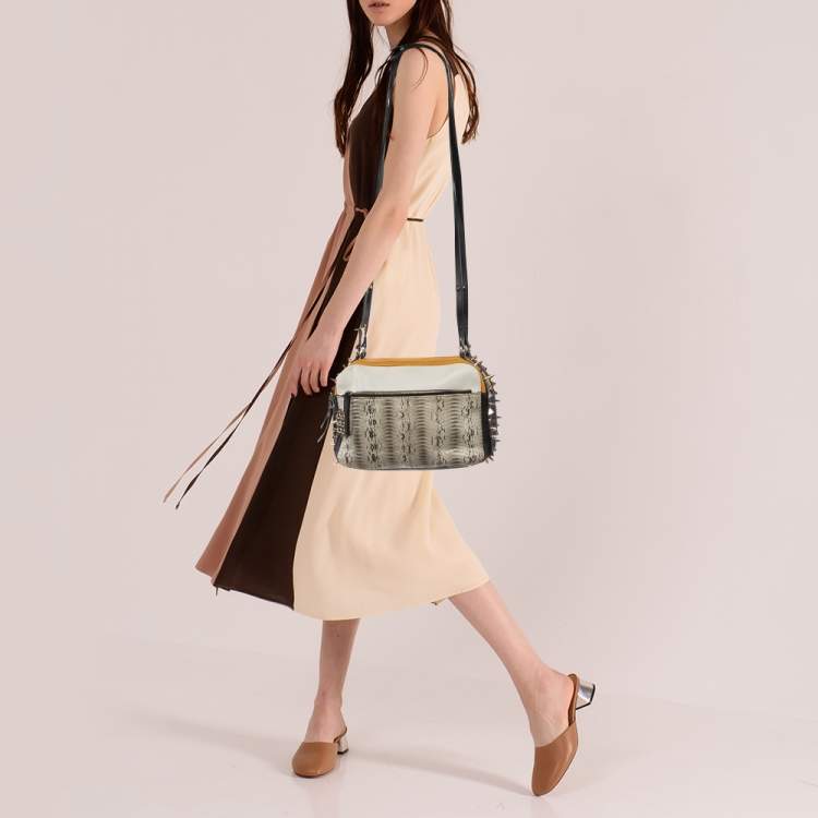 Pre Owned Christian Louboutin Tricolor Python and Leather Medium Roxanne Shoulder Bag