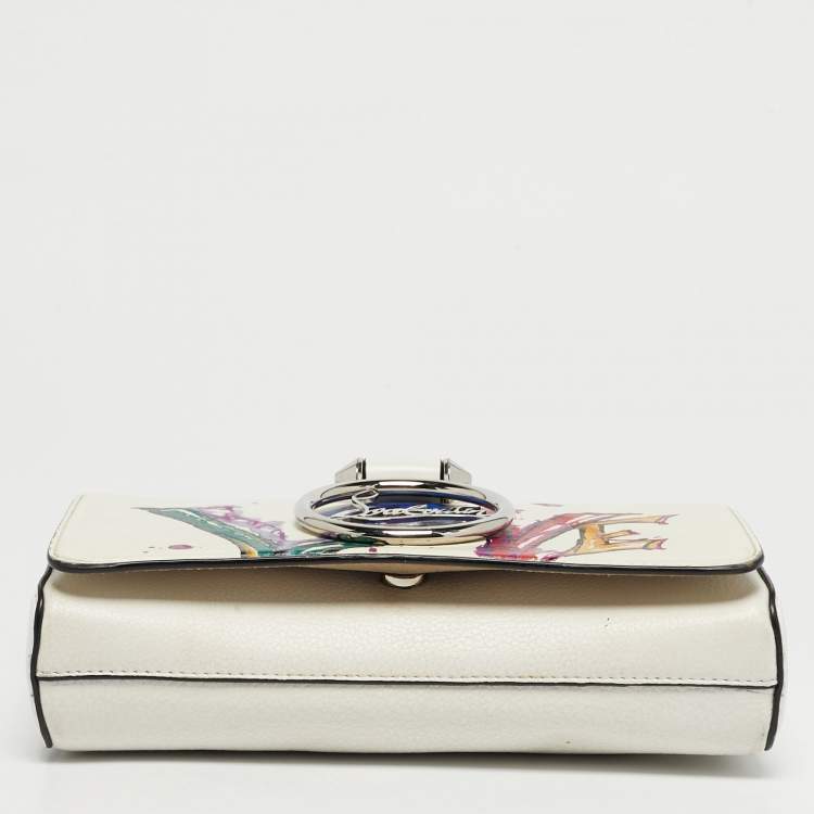 مملوكة مسبقًا Christian Louboutin White Leather Rubylou Love Flap Shoulder Bag