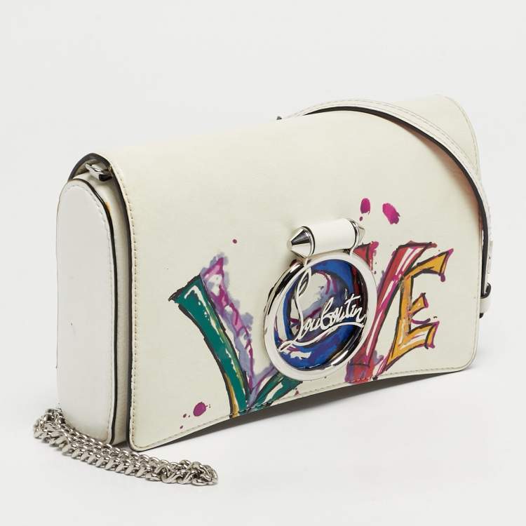 مملوكة مسبقًا Christian Louboutin White Leather Rubylou Love Flap Shoulder Bag