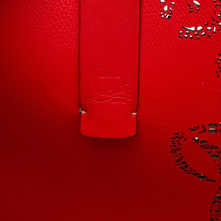 Pre Owned Christian Louboutin Cabata Small Beige Perforated Leather Spikes Shopper Tote