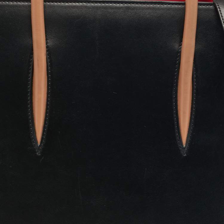 Pre Owned Christian Louboutin Paloma Medium Black/Beige Leopard Print Patent and Leather Tote