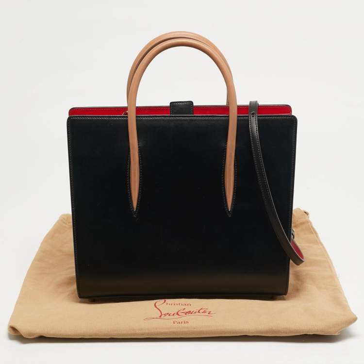 Pre Owned Christian Louboutin Paloma Medium Black/Beige Leopard Print Patent and Leather Tote