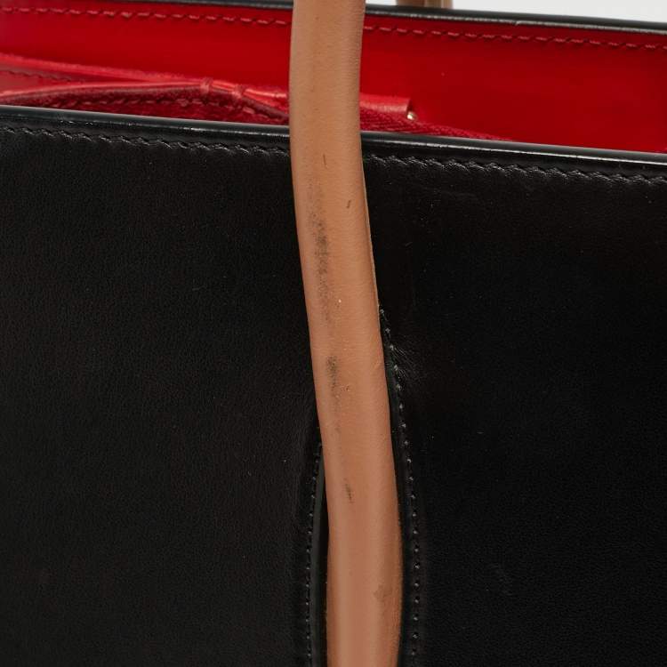 Pre Owned Christian Louboutin Paloma Medium Black/Beige Leopard Print Patent and Leather Tote