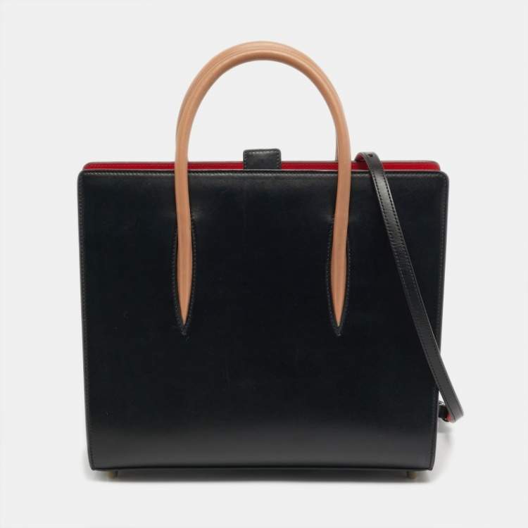 Pre Owned Christian Louboutin Paloma Medium Black/Beige Leopard Print Patent and Leather Tote