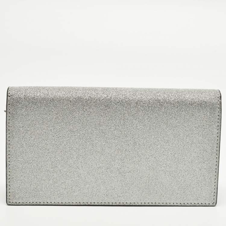 Pre Owned Christian Louboutin Loubi54 Silver Glitter Leather Clutch Bag