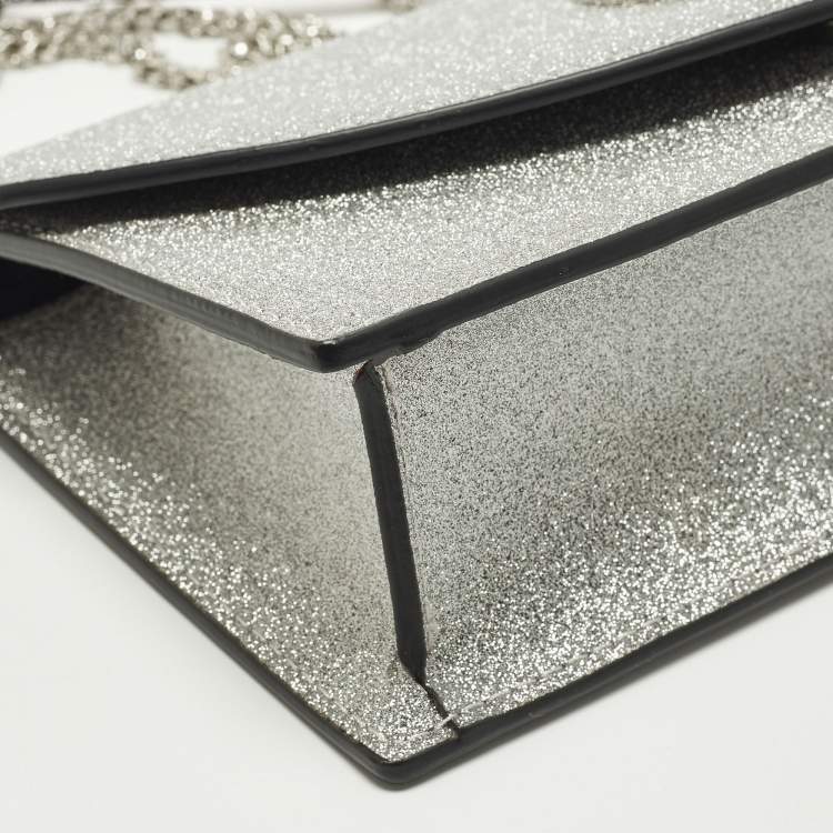 Pre Owned Christian Louboutin Loubi54 Silver Glitter Leather Clutch Bag