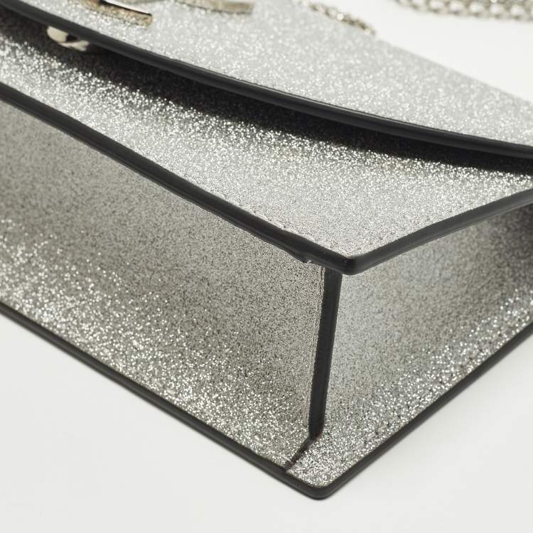 Pre Owned Christian Louboutin Loubi54 Silver Glitter Leather Clutch Bag