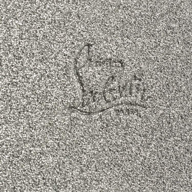 Pre Owned Christian Louboutin Loubi54 Silver Glitter Leather Clutch Bag