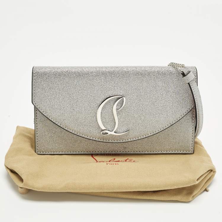Pre Owned Christian Louboutin Loubi54 Silver Glitter Leather Clutch Bag