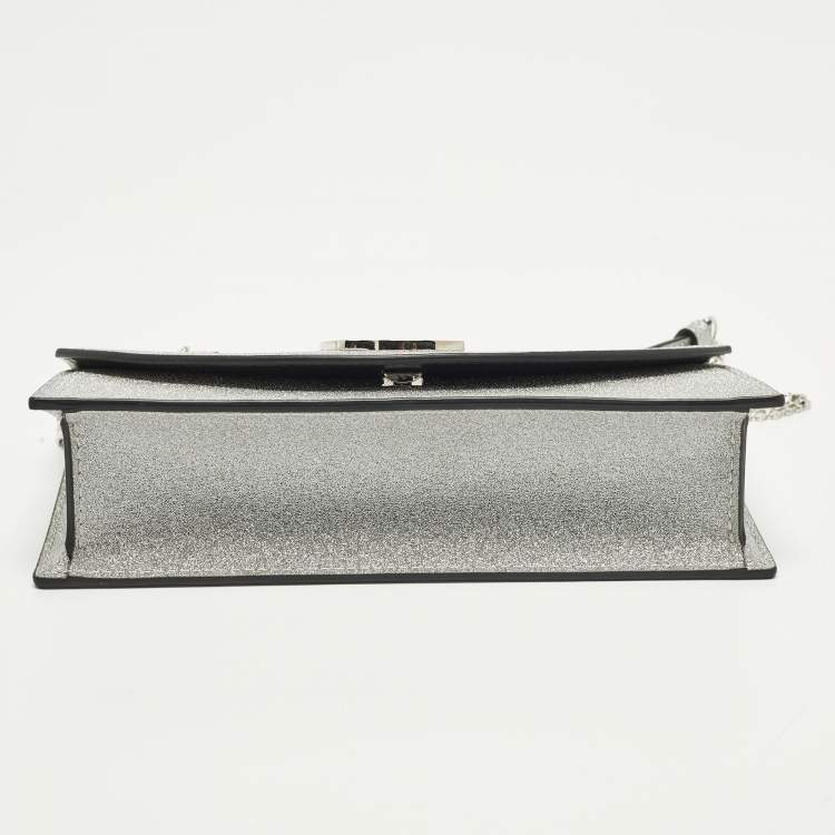 Pre Owned Christian Louboutin Loubi54 Silver Glitter Leather Clutch Bag