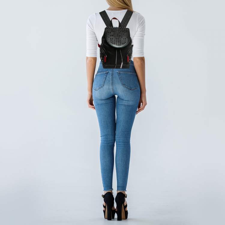 Pre Owned Christian Louboutin Spike Explorafunk Small Black Leather Backpack