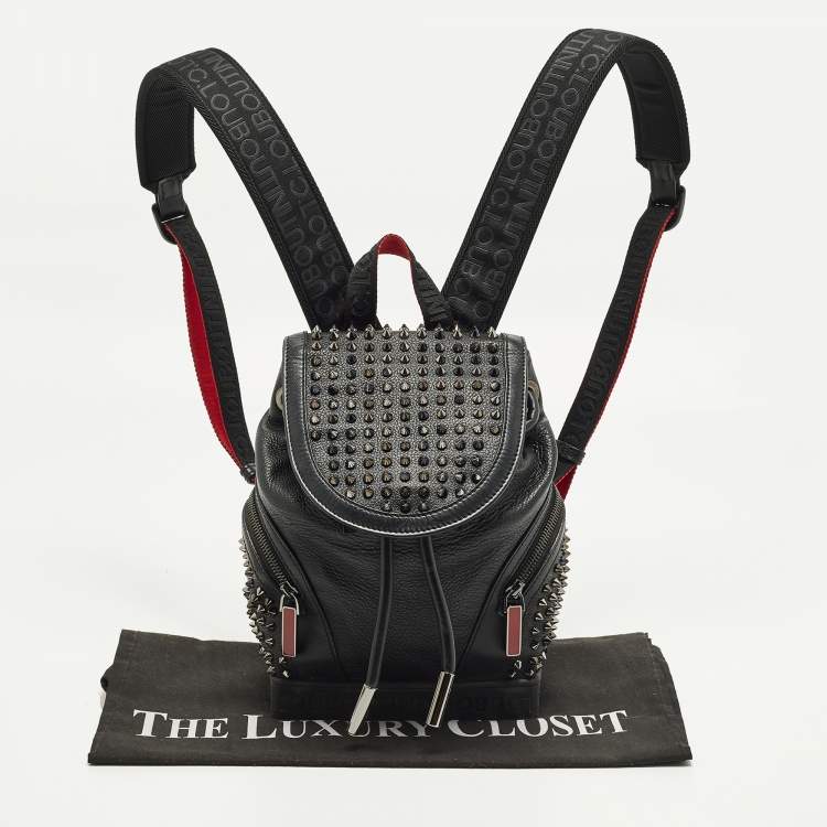 Pre Owned Christian Louboutin Spike Explorafunk Small Black Leather Backpack