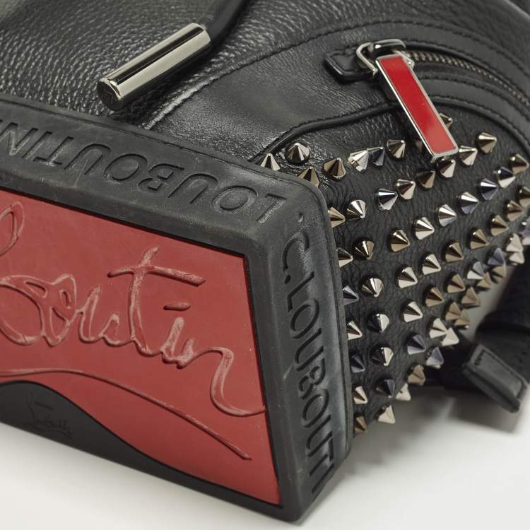 Pre Owned Christian Louboutin Spike Explorafunk Small Black Leather Backpack