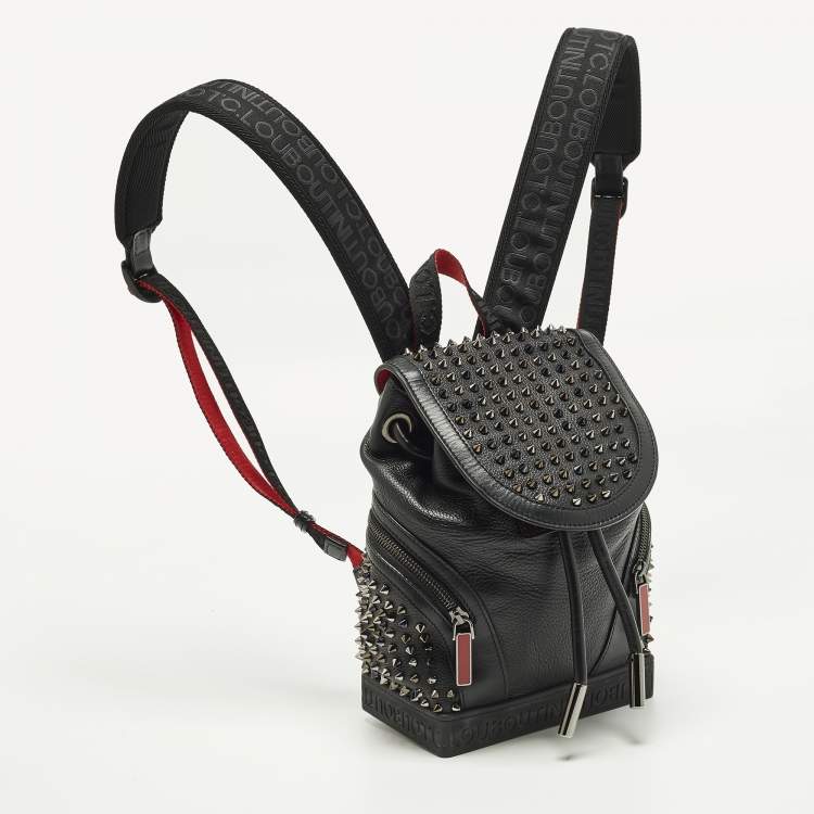 Pre Owned Christian Louboutin Spike Explorafunk Small Black Leather Backpack
