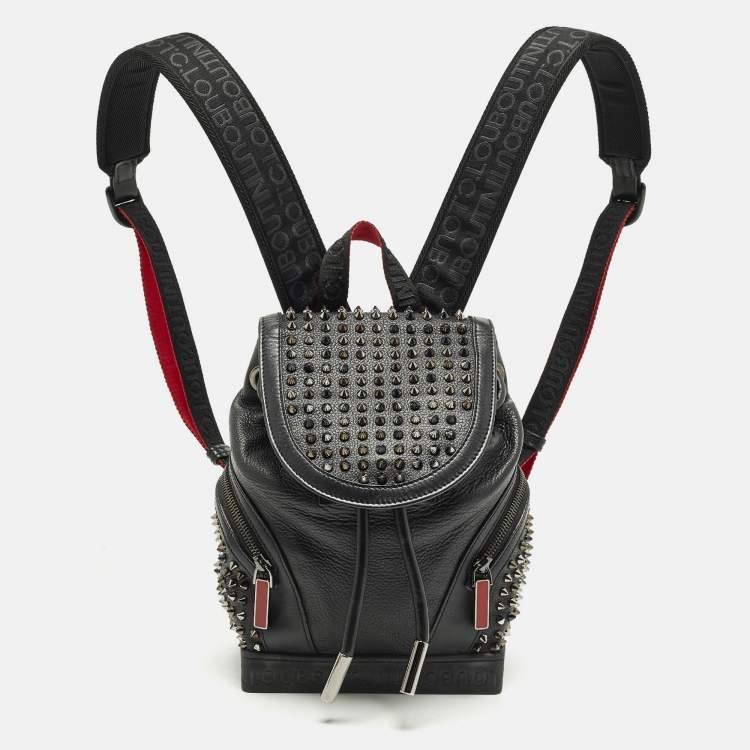 Pre Owned Christian Louboutin Spike Explorafunk Small Black Leather Backpack