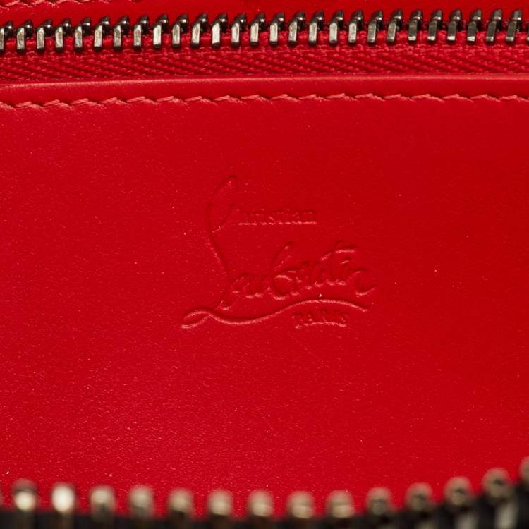Pre Owned Christian Louboutin Panettone Dark Grey Leather Studded Zip Around Wallet