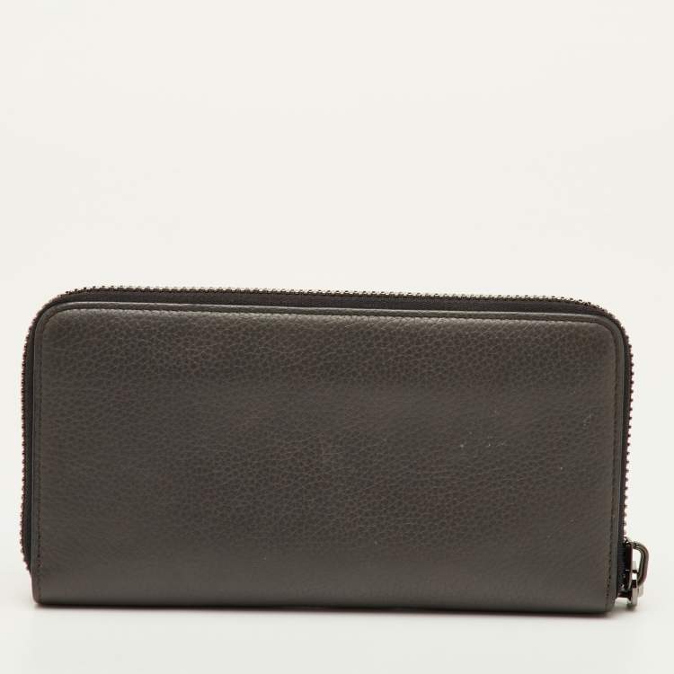 Pre Owned Christian Louboutin Panettone Dark Grey Leather Studded Zip Around Wallet