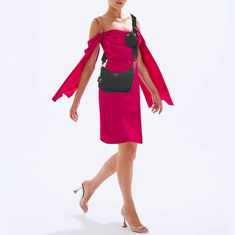 Pre Owned Christian Louboutin Loubila Black Signature Embossed Leather Shoulder Bag