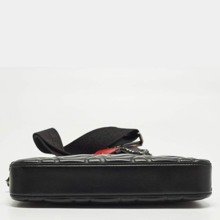 Pre Owned Christian Louboutin Loubila Black Signature Embossed Leather Shoulder Bag