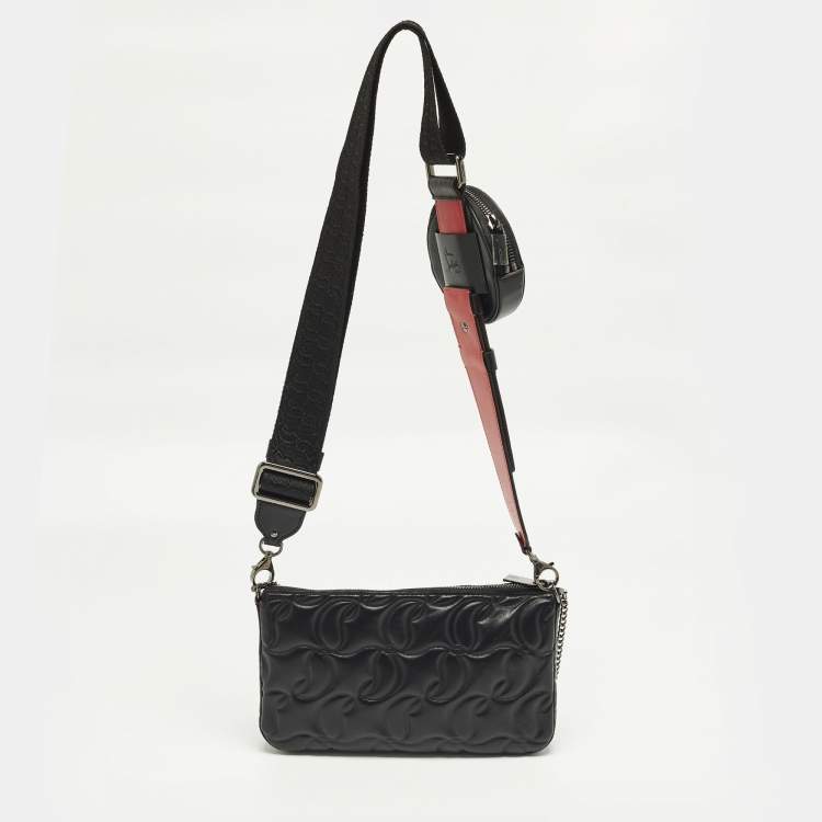 Pre Owned Christian Louboutin Loubila Black Signature Embossed Leather Shoulder Bag
