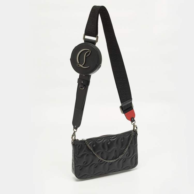 Pre Owned Christian Louboutin Loubila Black Signature Embossed Leather Shoulder Bag