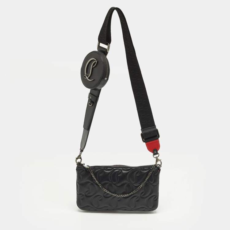 Pre Owned Christian Louboutin Loubila Black Signature Embossed Leather Shoulder Bag