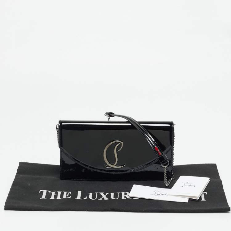 Pre Owned Christian Louboutin Loubi54 Black Patent Leather Wallet On Chain