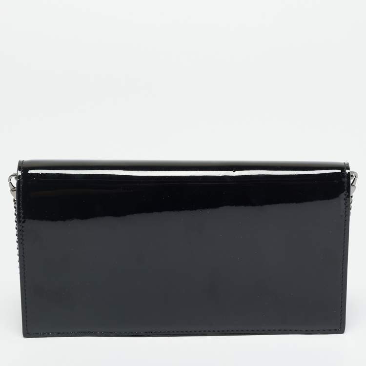 Pre Owned Christian Louboutin Loubi54 Black Patent Leather Wallet On Chain