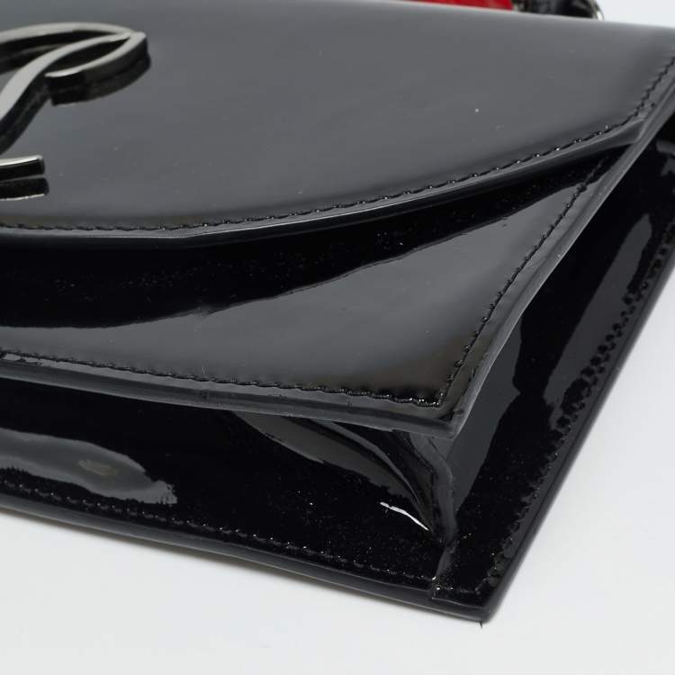 Pre Owned Christian Louboutin Loubi54 Black Patent Leather Wallet On Chain