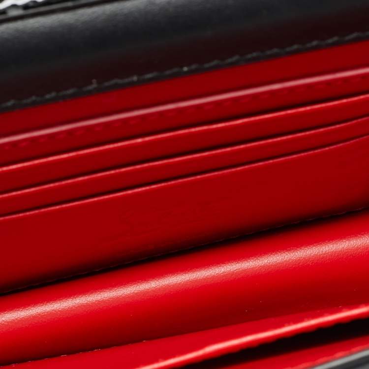 Pre Owned Christian Louboutin Loubi54 Black Patent Leather Wallet On Chain